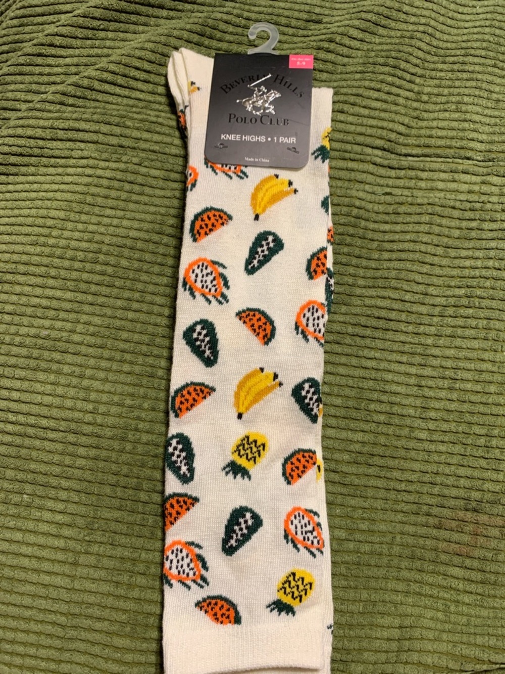 Beverly Hills Polo Club Fruit Print Cream Knee-High Socks